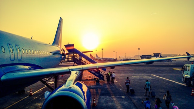 airport, plane, travelers