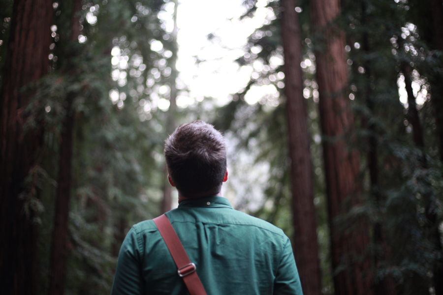 man with lyme infection looking up in woods