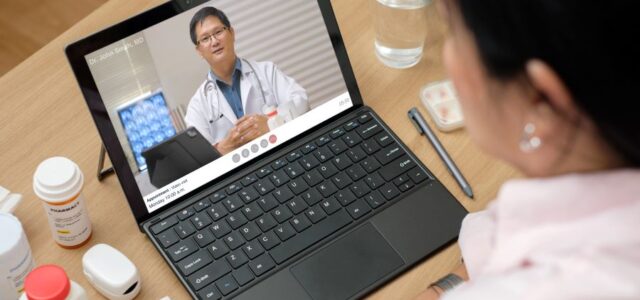 Patient on telemedicine visit during COVID pandemic.