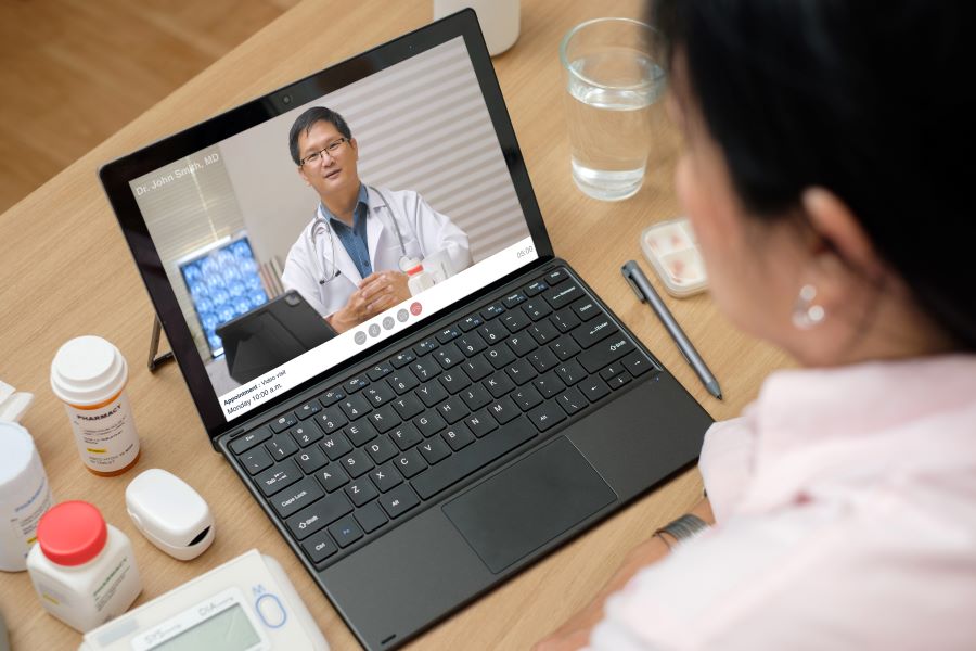 Patient on telemedicine visit during COVID pandemic.