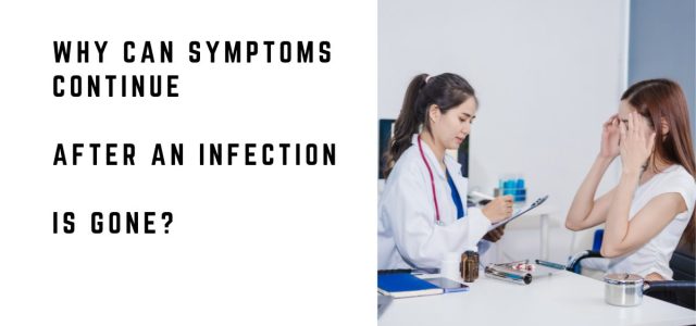 Woman discussing persistent symptoms with a doctor after an infection