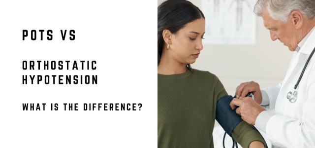 Doctor measuring a young woman’s blood pressure while evaluating symptoms of POTS or orthostatic hypotension.