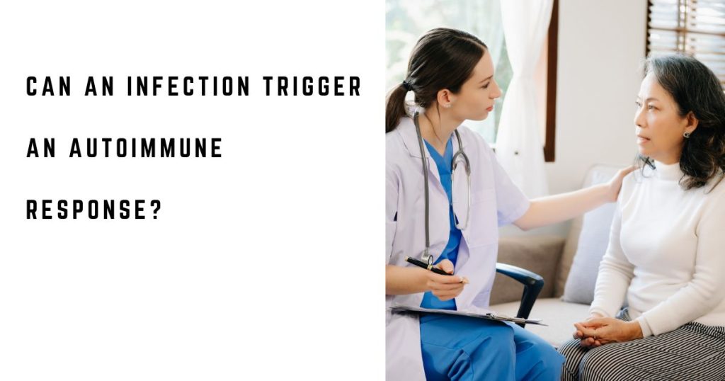 Woman discussing persistent symptoms with a healthcare professional after an infection