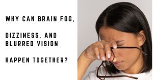 Woman with glasses experiencing difficulty focusing her vision