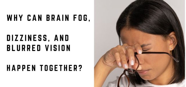 Woman with glasses experiencing difficulty focusing her vision