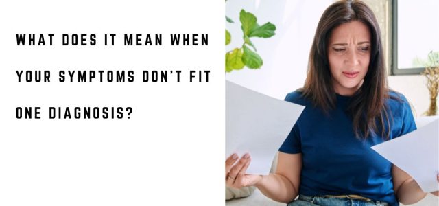 Woman comparing medical records while trying to understand multiple symptoms
