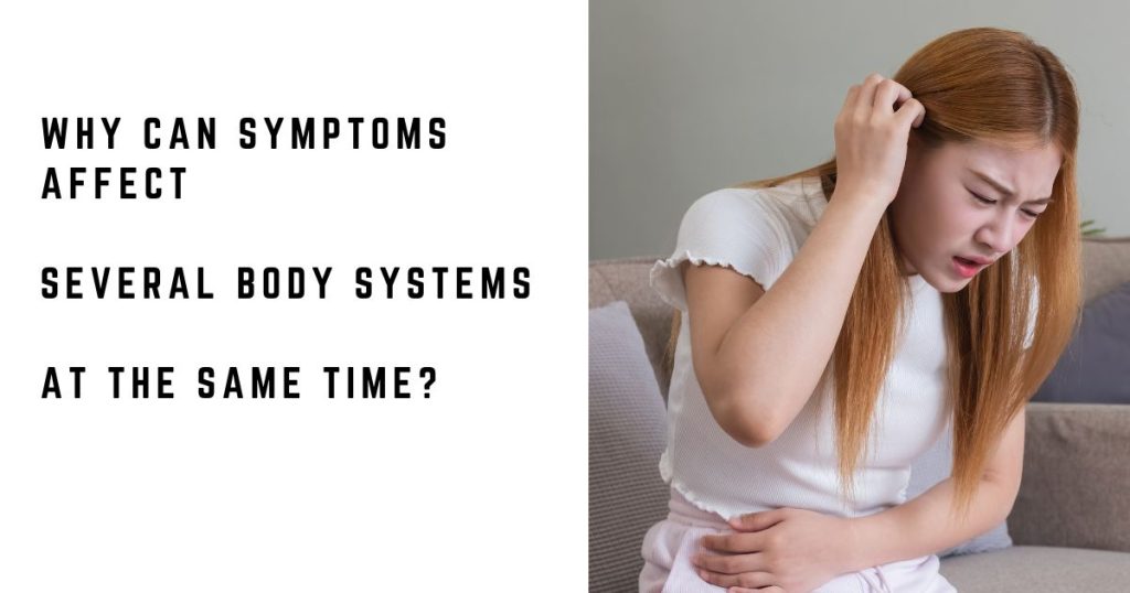 Woman experiencing dizziness and abdominal discomfort at the same time