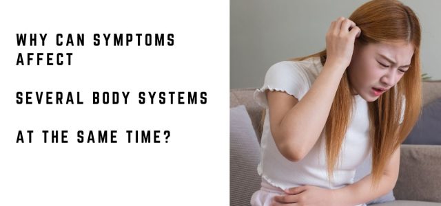Woman experiencing dizziness and abdominal discomfort at the same time