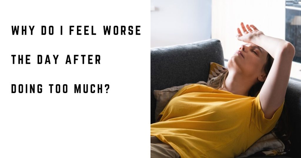 Exhausted woman resting on a couch after doing too much the previous day