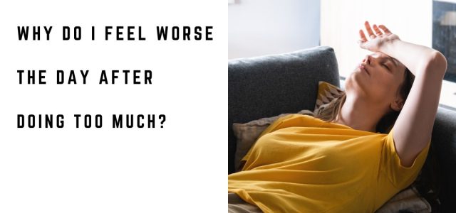 Exhausted woman resting on a couch after doing too much the previous day